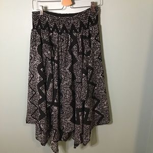 Black  Chiffon Handkerchief Hem midi Skirt